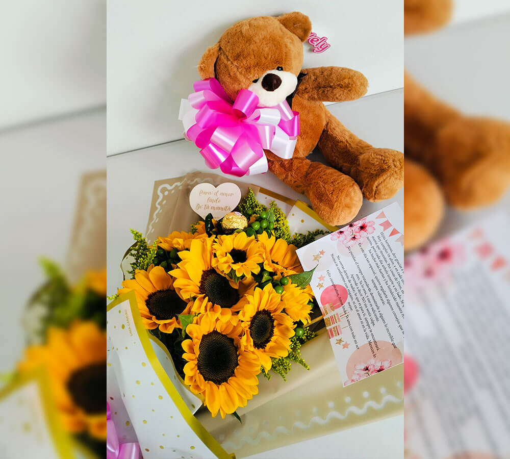 Bouquet girasoles con osito - Image 5