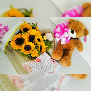 Bouquet girasoles con osito